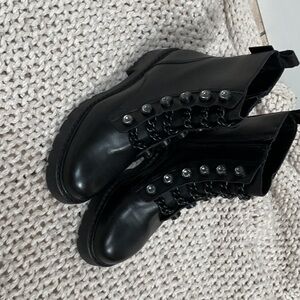 Kurt Geiger Black Combat Moto Boots with Metal Studs